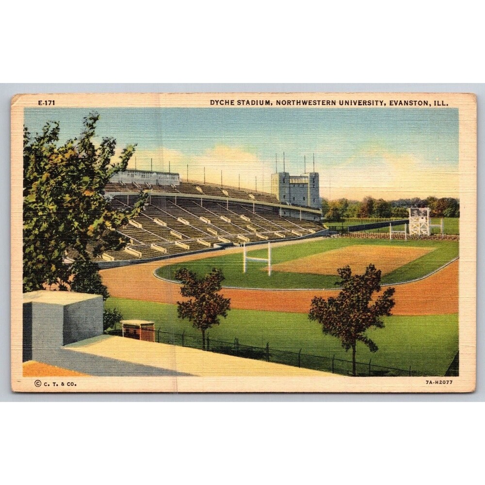 Vintage 1937 Dyche Stadium Postcard Northwestern University Wildcats Football IL